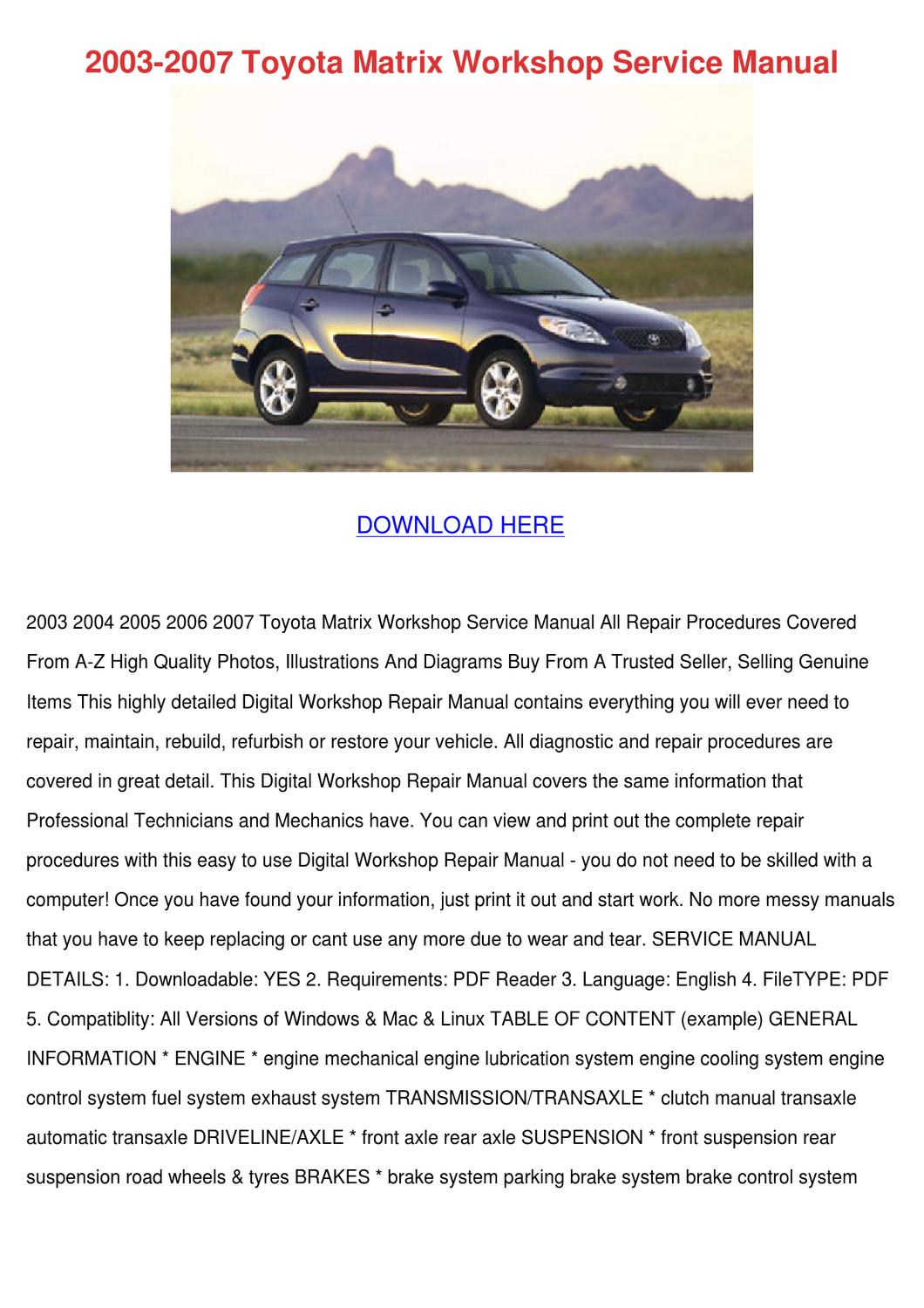 2006 toyota matrix owners manual download
